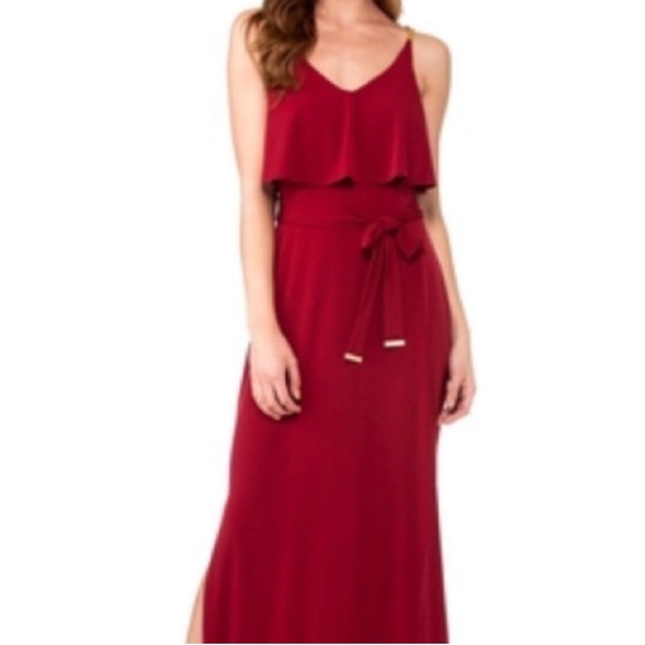 MICHAEL Michael Kors Dresses & Skirts - Michael Michael Kors Red Gold Chain Straps Sleeveless Belted Maxi Dress Size M